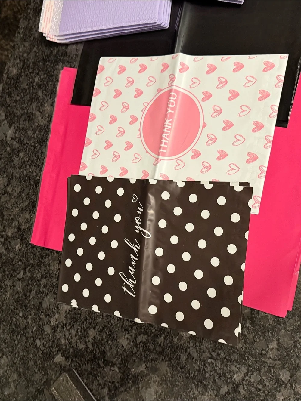 Bundle of 35 PolyMailers Assorted Sizes & Colors Hearts Dots Pink Black Purple
